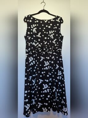 Jessica Howard Black and White Polka Dot Swingy Dress sz L wedding Guest